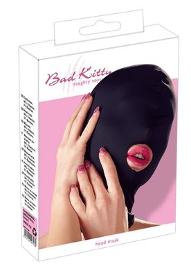 Маска для БДСМ черная с открытым ртом Bad Kitty Open mouth BDSM head mask black