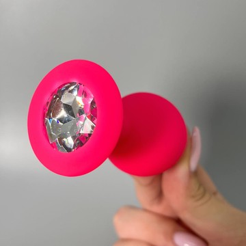 Анальна пробка рожева з кристалом Loveshop Pink Silicone White (3,5 см) - фото