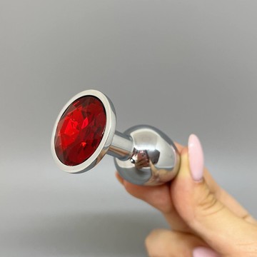 Анальна пробка зі стразом Alive Mini Metal Butt Plug S Red (2,8 см) - фото