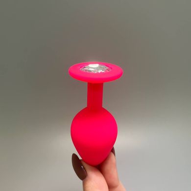 Анальная пробка розовая с камнем Loveshop Pink Silicone White (3,5 см) - фото