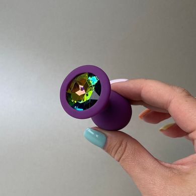 Силіконова анальна пробка фіолетова з райдужним кристалом (2,8 см) - фото