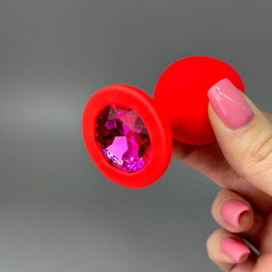 Анальна пробка з кристалом CRYSTAL Red Silicone Pink M - фото