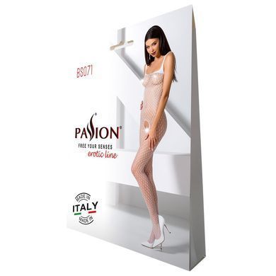 Бодістокінг Passion BS071, комбінезон на бретелях білий - фото