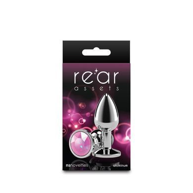 Анальная пробка серебристая (3,5 см) NS Novelties Rear Assets Silver Small Pink Gem с розовым кристаллом - фото