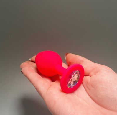 Анальная пробка розовая с камнем Loveshop Pink Silicone White (3,5 см) - фото