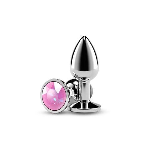 Анальная пробка серебристая (3,5 см) NS Novelties Rear Assets Silver Small Pink Gem с розовым кристаллом - фото