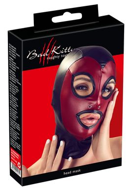 Маска для БДСМ черно-бордовая Bad Kitty Open mouth and eyes BDSM head mask One Size