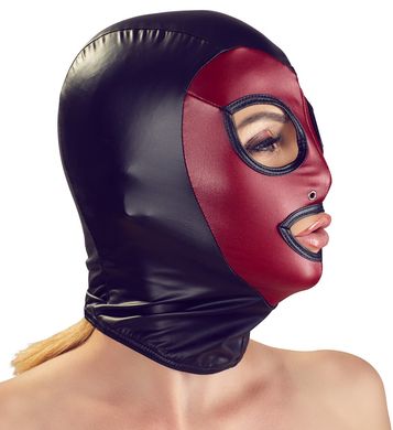 Маска для БДСМ черно-бордовая Bad Kitty Open mouth and eyes BDSM head mask One Size