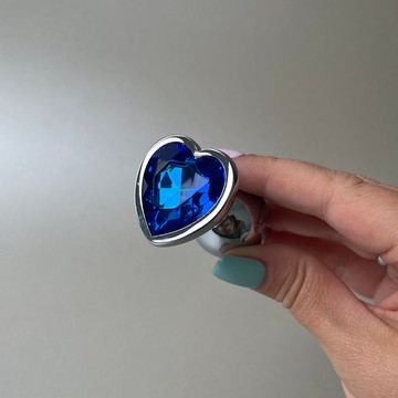 Анальная пробка с кристаллом Boss Silver Heart PLUG Dark Blue S (2,7 см) (недостатки лакового покрытия) - фото