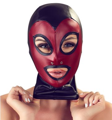 Маска для БДСМ черно-бордовая Bad Kitty Open mouth and eyes BDSM head mask One Size