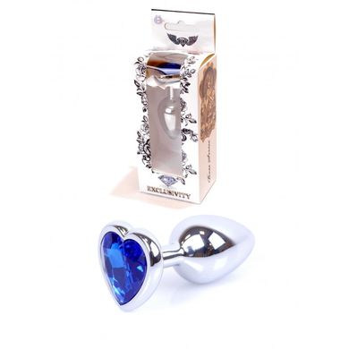 Анальная пробка с кристаллом Boss Silver Heart PLUG Dark Blue S (2,7 см) (недостатки лакового покрытия) - фото
