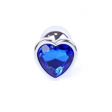 Анальна пробка з кристалом Boss Silver Heart PLUG Dark Blue S (2,7 см) (недоліки лакового покриття) - фото