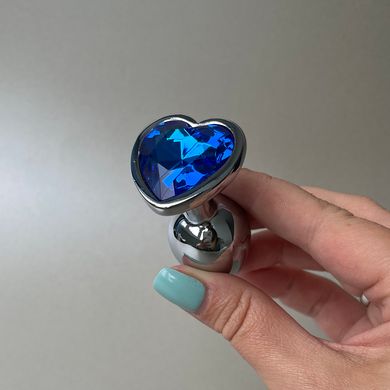 Анальна пробка з кристалом Boss Silver Heart PLUG Dark Blue S (2,7 см) (недоліки лакового покриття) - фото