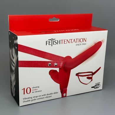 Подвійний вібрострапон Fetish Tentation Vibrating StrapOn Double red (м'яте паковання) - фото