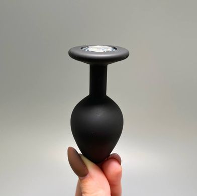 Анальна пробка чорна з каменем Loveshop Black Silicone White (3,5 см) - фото