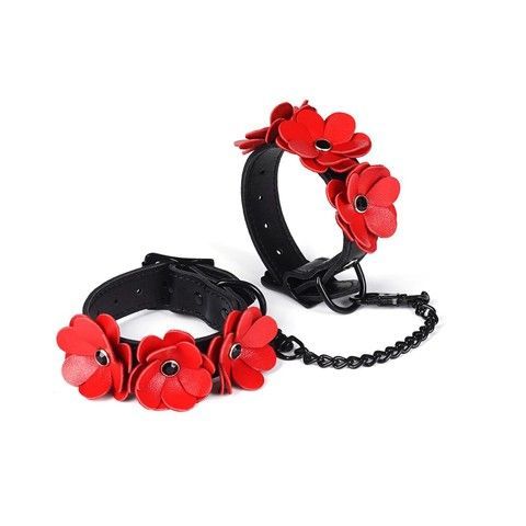 Наручники Liebe Seele Flower Rhythm Black and Red Leather Flowers Hand Cuffs