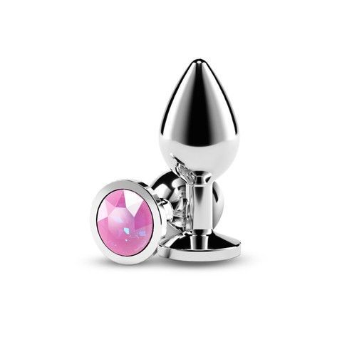 Анальна пробка срібляста (3,5 см) NS Novelties Rear Assets Silver Medium Pink Gem з рожевим кристалом - фото