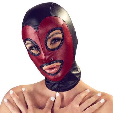 Маска для БДСМ чорно-бордова Bad Kitty Open mouth and eyes BDSM head mask One Size