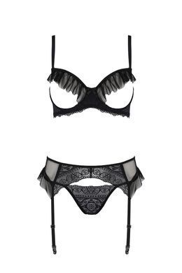 Еротичний комплект Passion KERRIA SET WITH OPEN BRA black S/M - фото