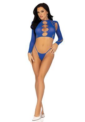 Эротический комплект Leg Avenue Long sleeve crop top & string Royal Blue One Size - фото