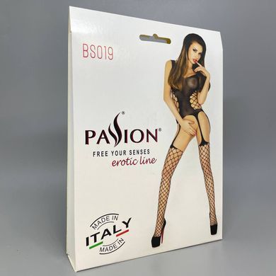 Бодистокинг Passion BS019, комбинезон, имитация чулок и пояса черный - фото