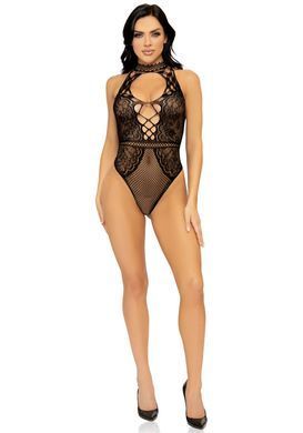 Еротичне боді Leg Avenue Net and lace halter bodysuit OS Black