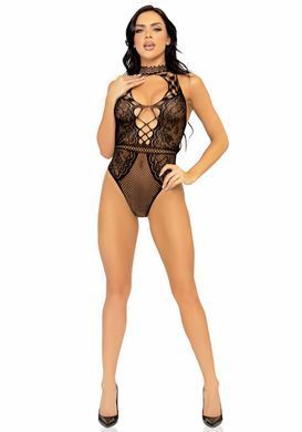 Еротичне боді Leg Avenue Net and lace halter bodysuit OS Black