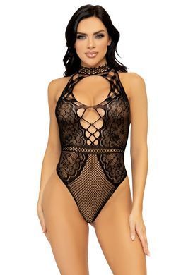 Еротичне боді Leg Avenue Net and lace halter bodysuit OS Black