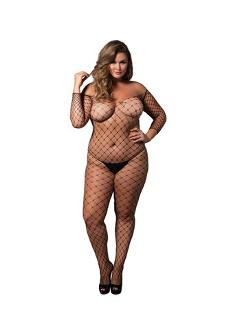 Бодістокінг Leg Avenue Off the shoulder bodystocking Queen Size Black - фото