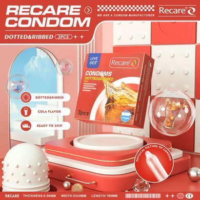 Презервативи з пухирцями та ребрами з ароматом коли Recare Cola Dotted&Ribbed Condoms 3 шт - фото
