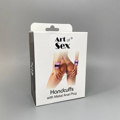 Анальна пробка Art of Sex Handcuffs with Metal Anal Plug size M Black з наручниками 3,4 см - фото