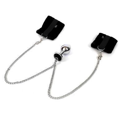 Анальна пробка Art of Sex Handcuffs with Metal Anal Plug size M Black з наручниками 3,4 см - фото