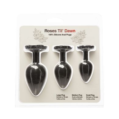 Набор анальных пробок (3,5; 4; 4,5 см) BMS Roses Til&rsquo; Dawn Silicone Anal Plug Kit Starter Kit Black - фото