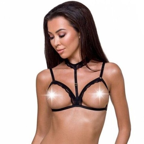 Бюстгальтер-стрепи та чокер Passion Exclusive SHELLY BRA black S/M