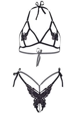 Эротический комплект Leg Avenue Open cup bra and pearl panty Black One Size - фото
