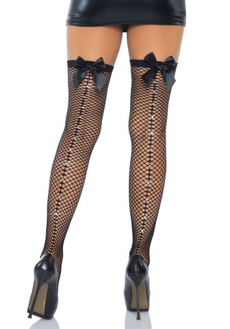 Панчохи сітка Leg Avenue Bow back seam thigh highs One size Black - фото