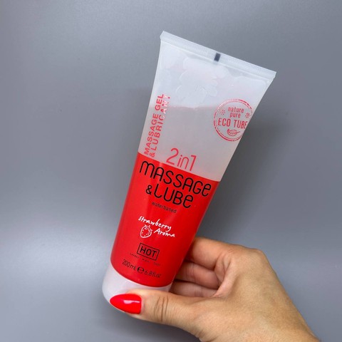 Змазка та масажний гель HOT Massage & Glide Gel 2in1 Strawberry 200 мл - фото