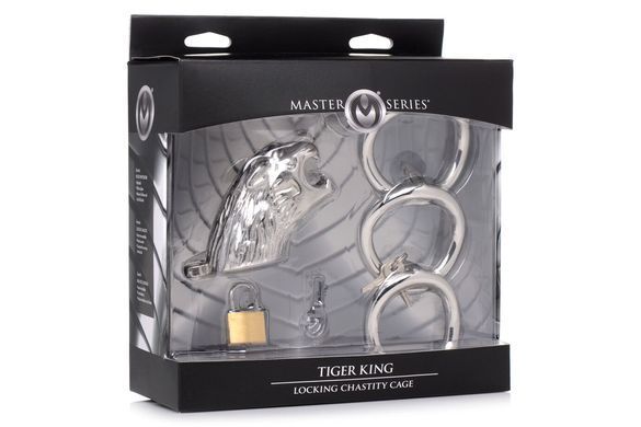 Металлический пояс верности для мужчин Master Series Tiger King Cock Cage With Lock