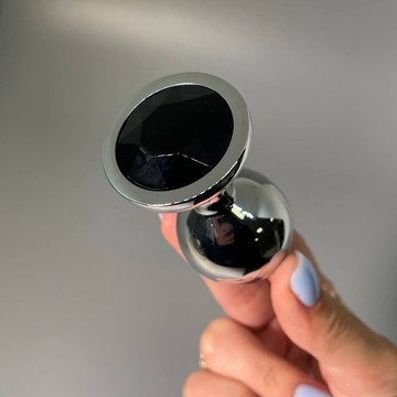 Анальна пробка зі стразом Alive Mini Metal Butt Plug M Black (3,4 см) - фото