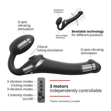 Страпон с вибрацией и вакуумом Strap-On-Me MULTI ORGASM S Black (длина 14,7 см; диаметр 3,4 см) - фото