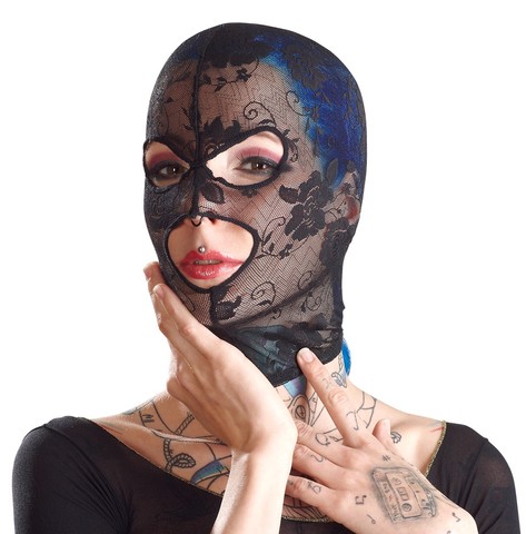 Маска для БДСМ ажурна Bad Kitty Open mouth and eyes BDSM head mask