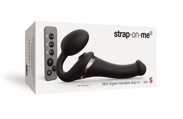 Страпон с вибрацией и вакуумом Strap-On-Me MULTI ORGASM S Black (длина 14,7 см; диаметр 3,4 см) - фото