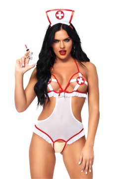 Еротичний костюм медсестри Leg Avenue Roleplay Naughty Nurse White/Red One Size