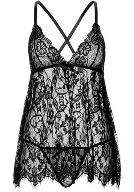Сорочка та трусики Leg Avenue Floral lace babydoll & string Black S