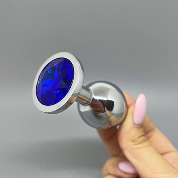 Анальна пробка зі стразом Alive Mini Metal Butt Plug M Blue (3,4 см) - фото