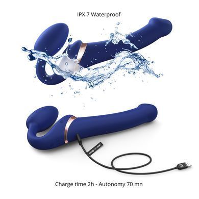 Страпон с вибрацией и вакуумом Strap-On-Me MULTI ORGASM L Blue - фото
