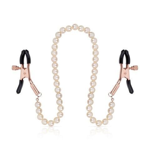 Зажимы для сосков с цепочкой Rosy Gold Nipple Clamps Pearls - фото