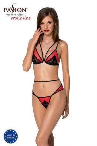 Комплект білизни Passion PEONIA SET red S/M - фото