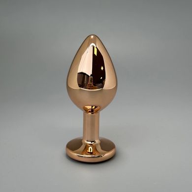 Анальная пробка с кристаллом Wooomy Tralalo Rose Gold Metal Plug MAGENTA M (3,4 см) - фото