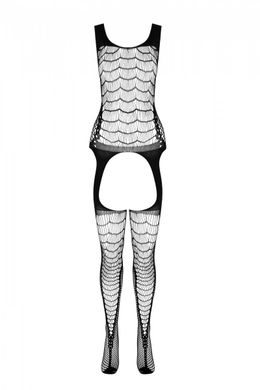 Сітчастий чорний бодістокінг із подвійним плетінням та підв'язками Casmir CA007 - фото